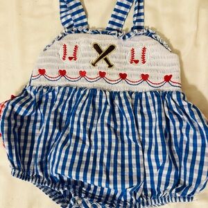 Blue Gingham Embroidered Baseball Bubble 3-6 month